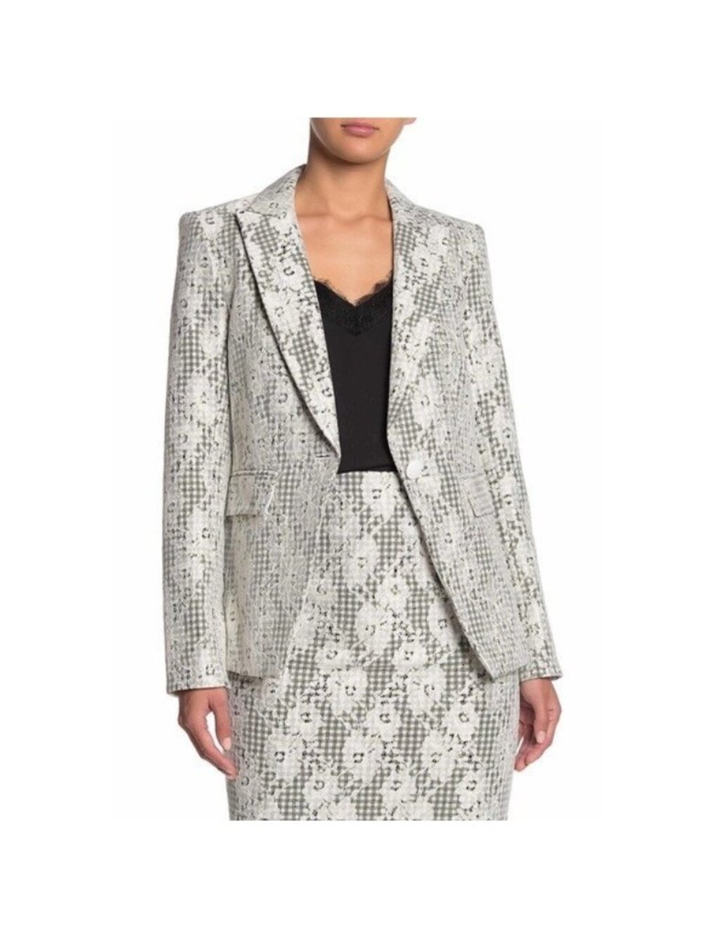 Veronica Beard White Black Floral Lace Overlay Athens Dickey Blazer, Size 4